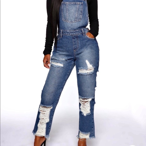 Denim Distressed Overalls - Picture 5 of 7